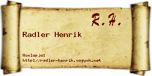 Radler Henrik névjegykártya